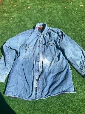 Wolverine VTG 90s Cotton Denim Fleece Blanket Button Jean Shirt Jacket Large - ,